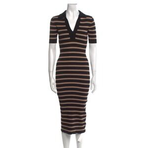Caroline Constas Dress Womens Small Stripe Ribbed Knit Midi Crochet Trim Shirt